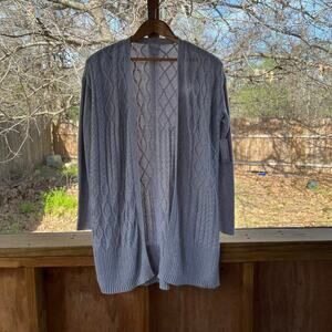 Chico's Women's Cable Stitch Cardigan Sweater Frosted Gray Size 0 (S). NEW